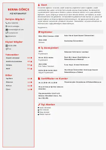 Fizyoterapist Cv Örnekleri cv indir